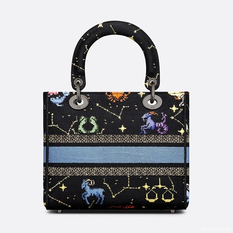Cheap Black Lady Bag Motif D-lite Zodiac Canvas Medium Pixel 0802 Luxury